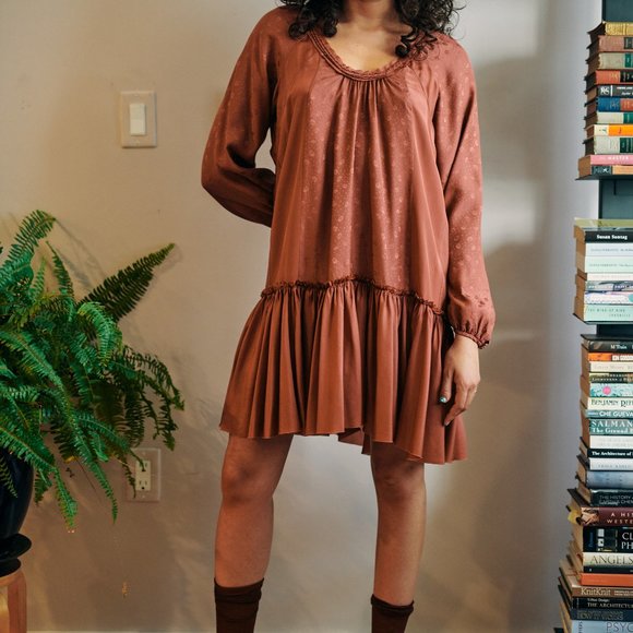 Rebecca Taylor 100% silk babydoll longslv dress 4 - Picture 2 of 5